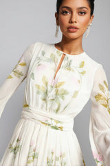 Finloe Belted Leaf Floral Print Maxi Dress