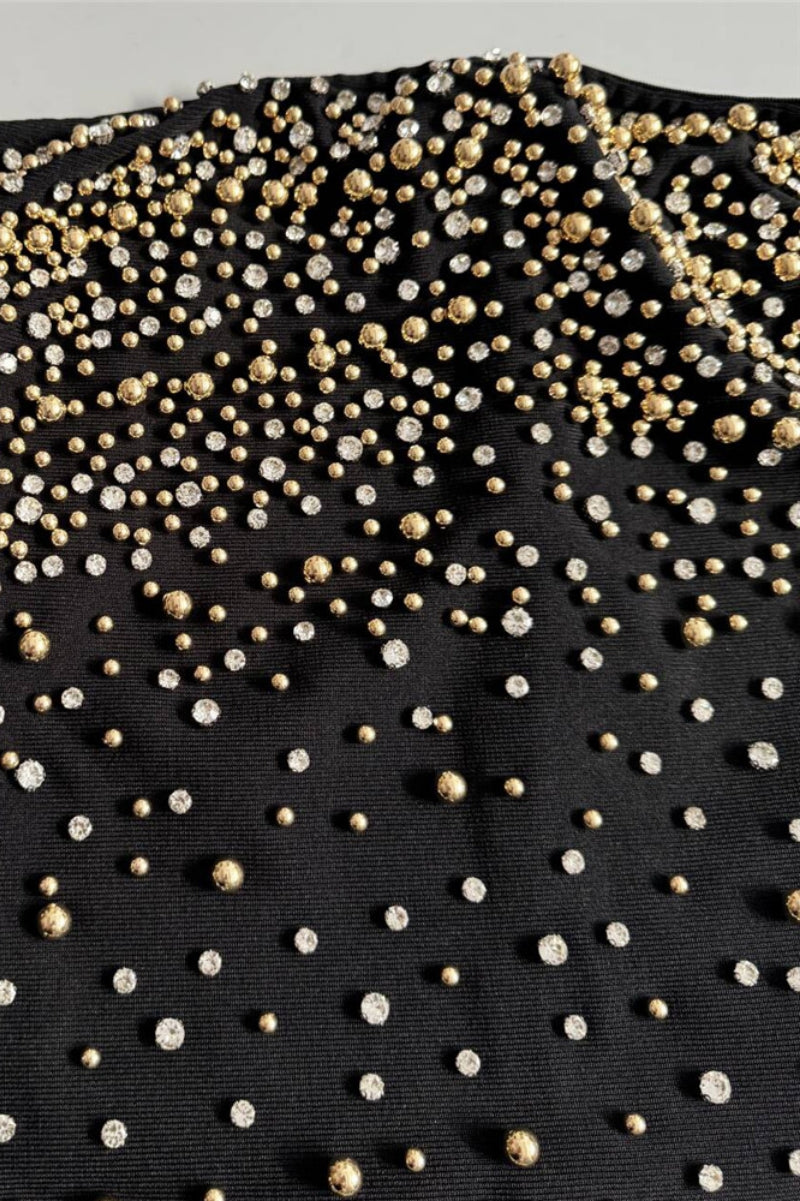 Ellis Black Beaded Diamond Maxi Dress