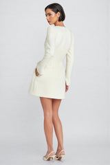 Saila U Neck Long Sleeve Mini Dress-White