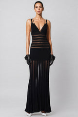 Lakei Black Deep V Openwork Maxi Dress