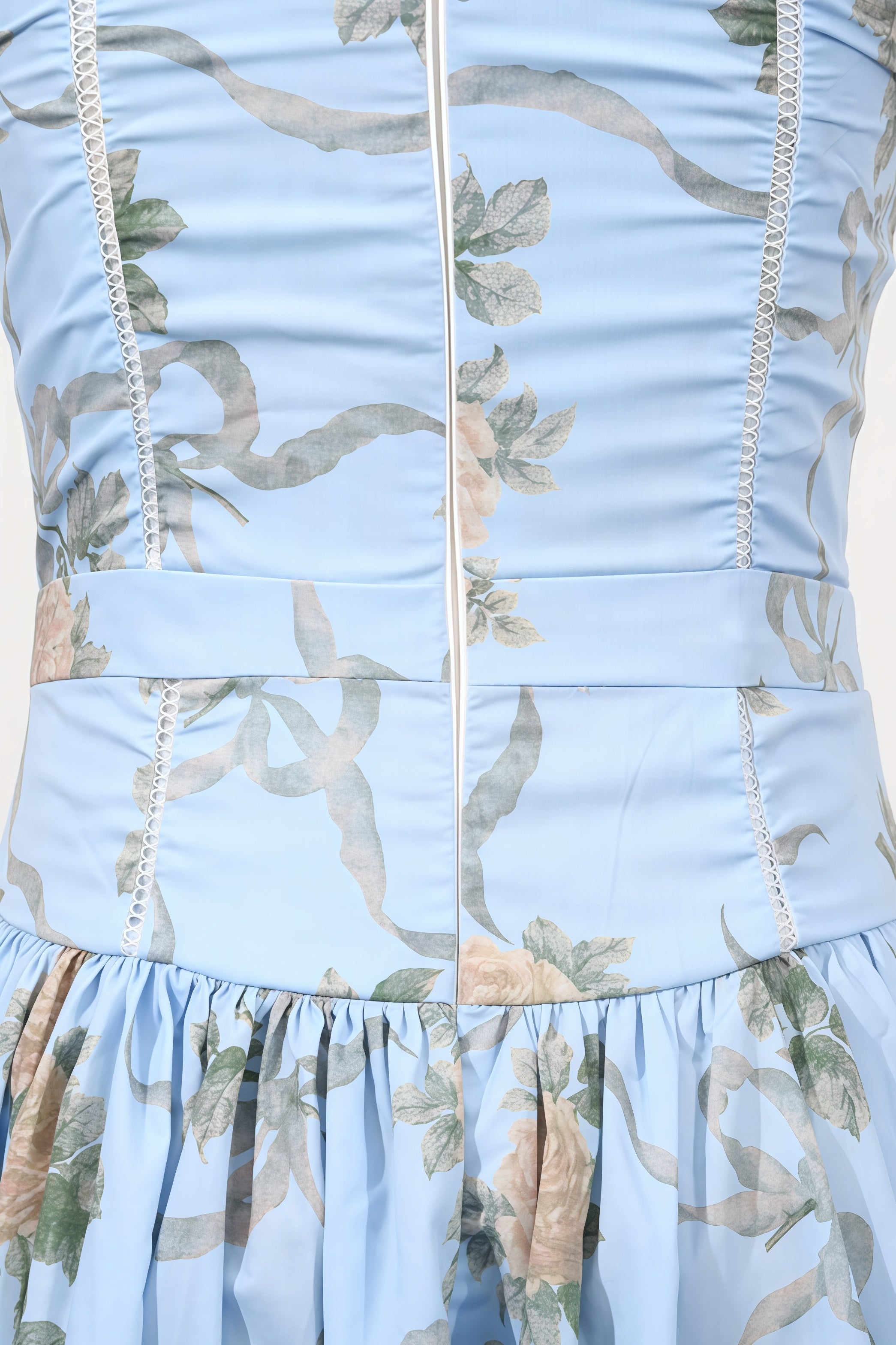 Gwend Blue Vintage Rose Print Cotton Midi Dress