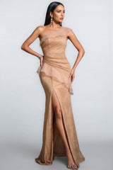 Royalty One-Shoulder Fishtail Slit Maxi Dress