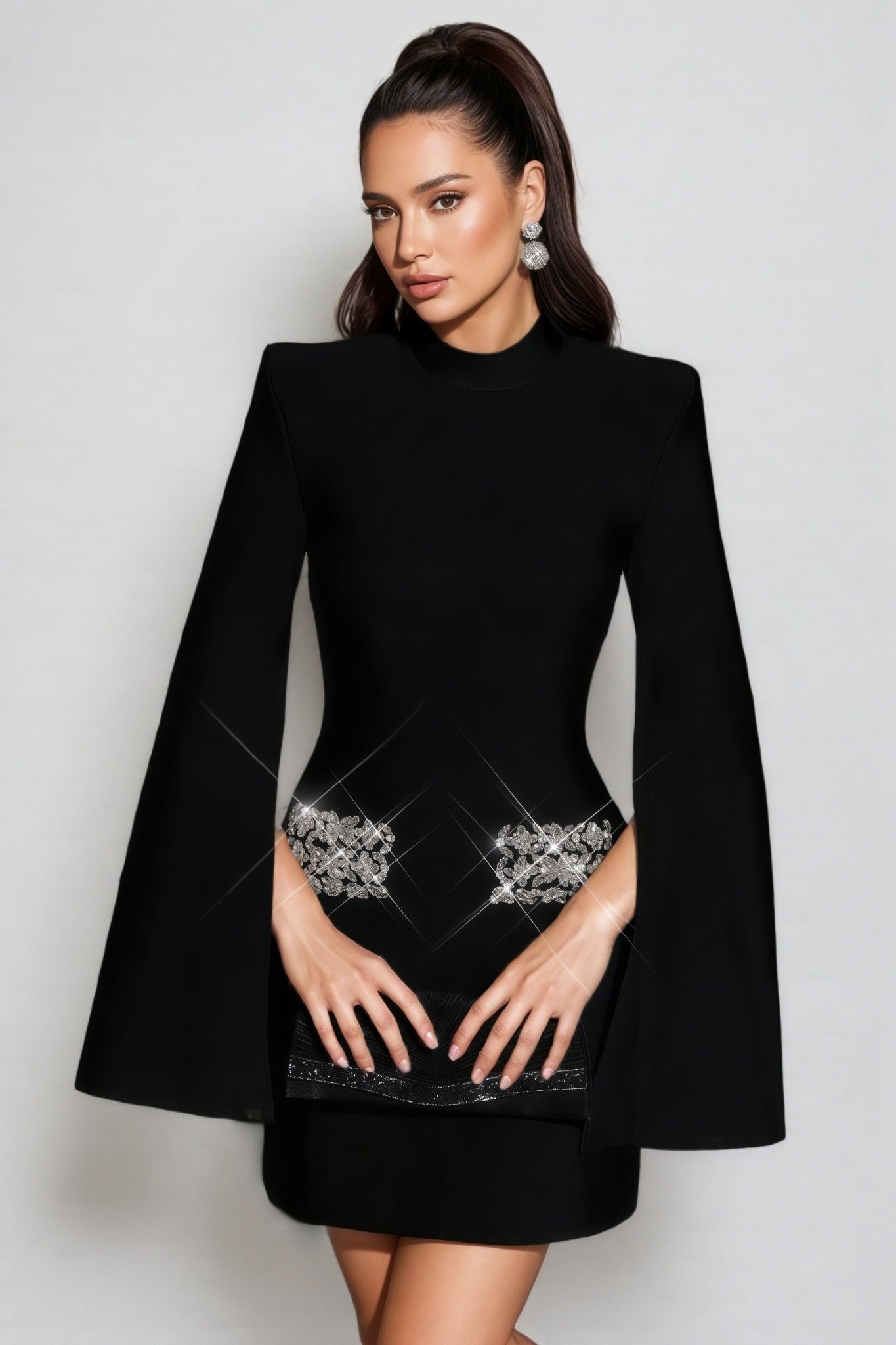 Selene Black Bandage Diamond Mini Dress