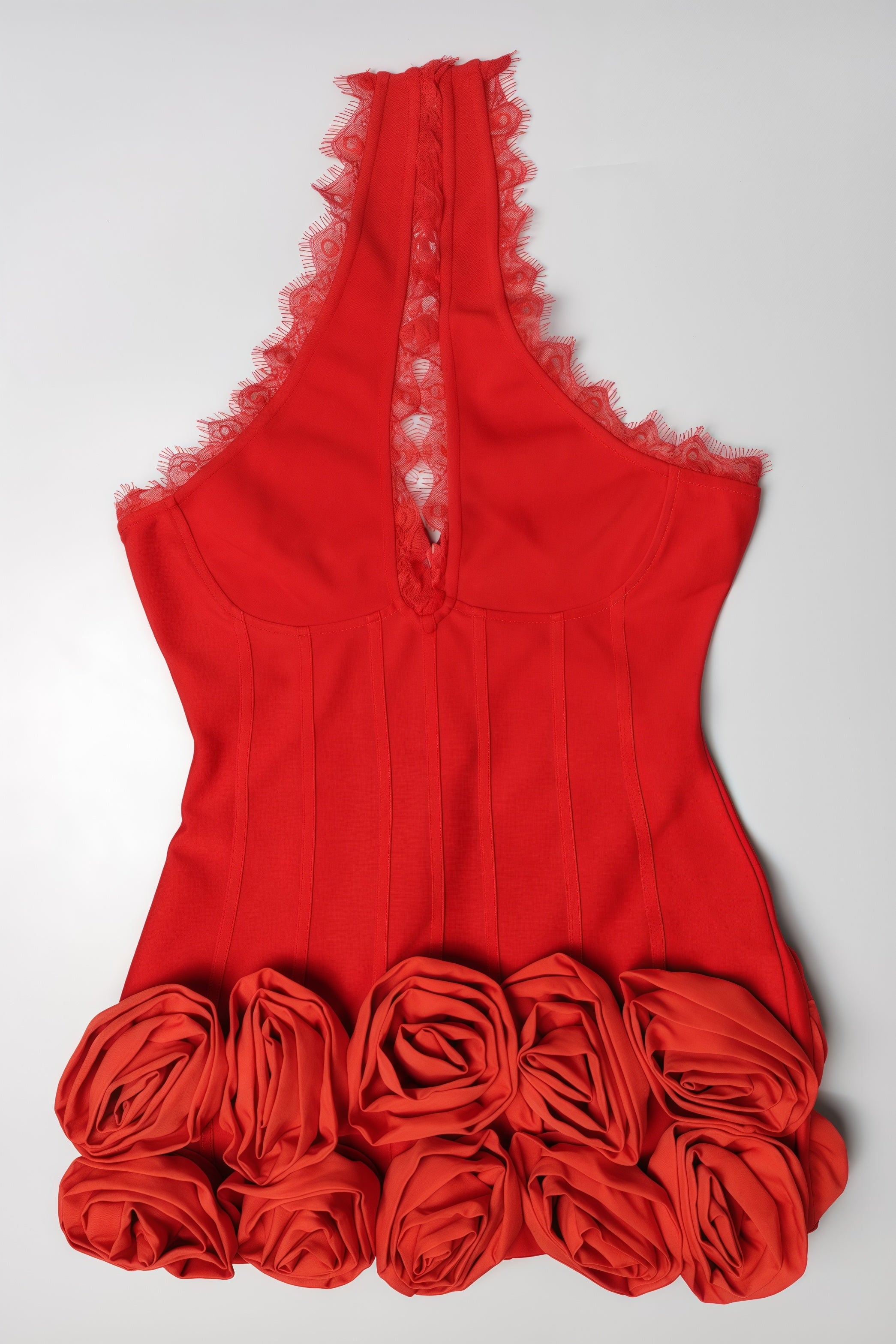 Natha Red 3D Flower Lace Mini Dress