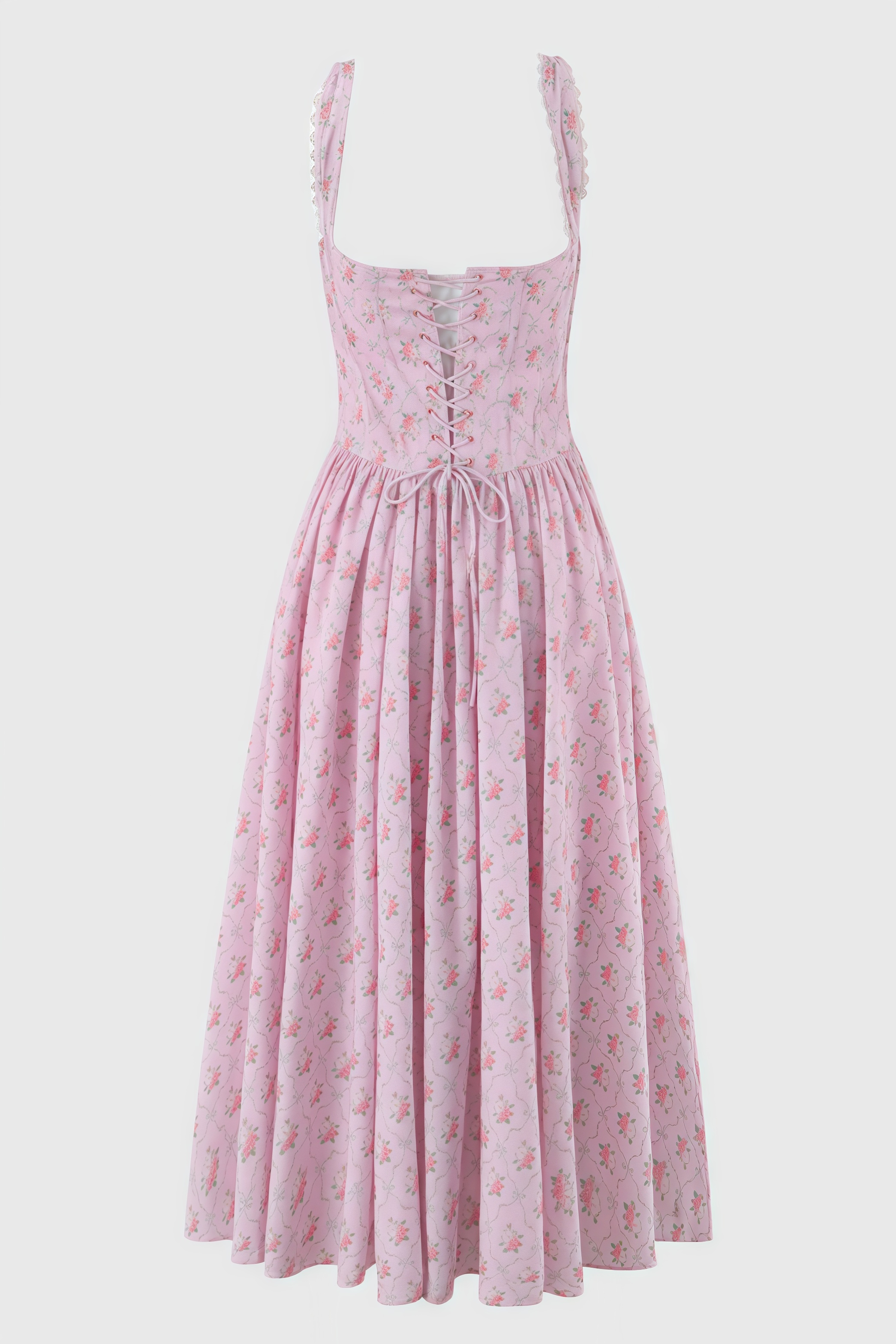 Arwent Pink Rose Print Stretch Cotton Midi Dress