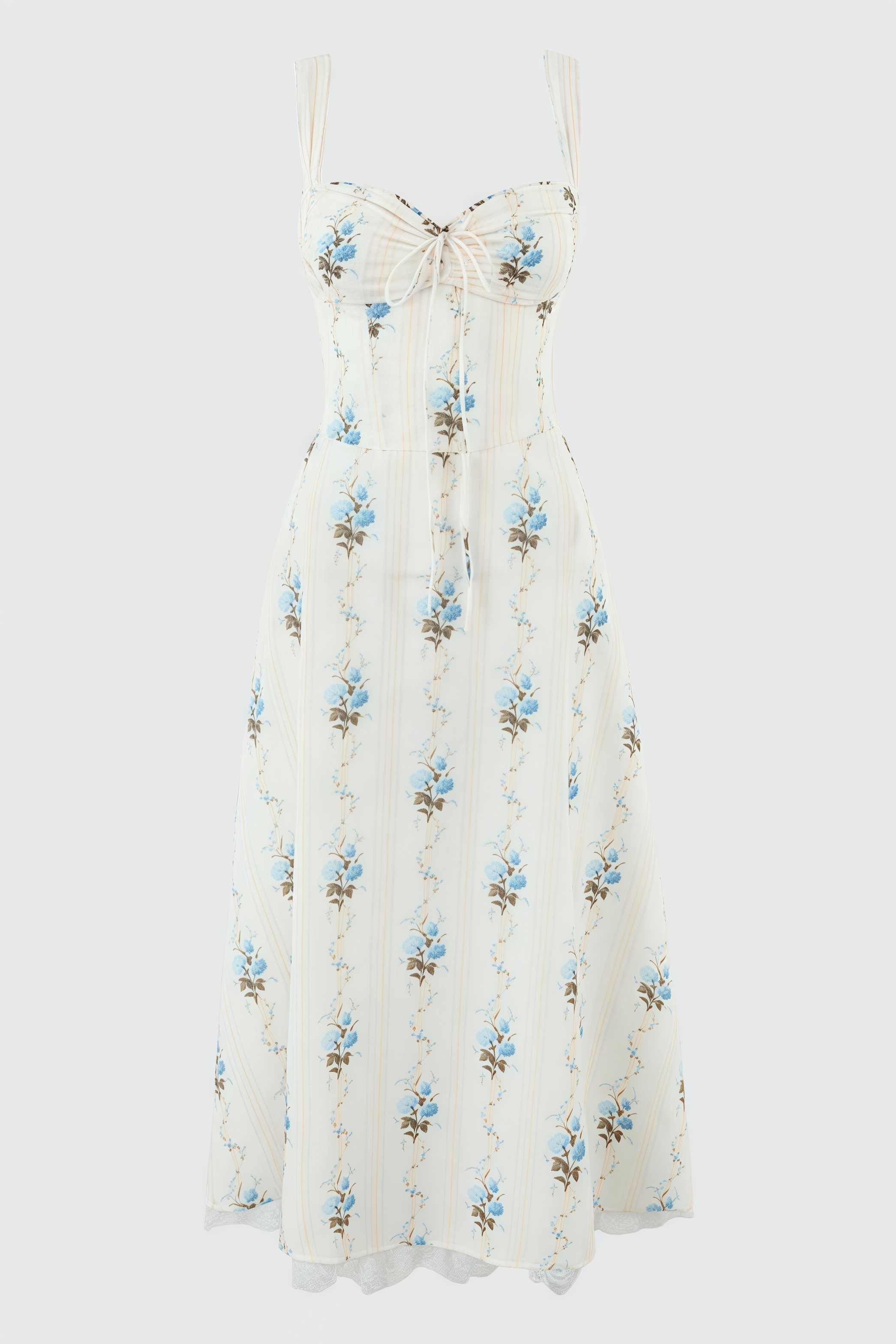 Ariaf Floral Print Cotton Corset Midi Dress