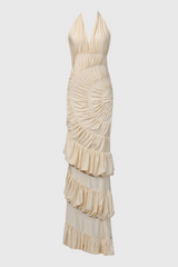 Qearl Halterneck Shirred Maxi Dress