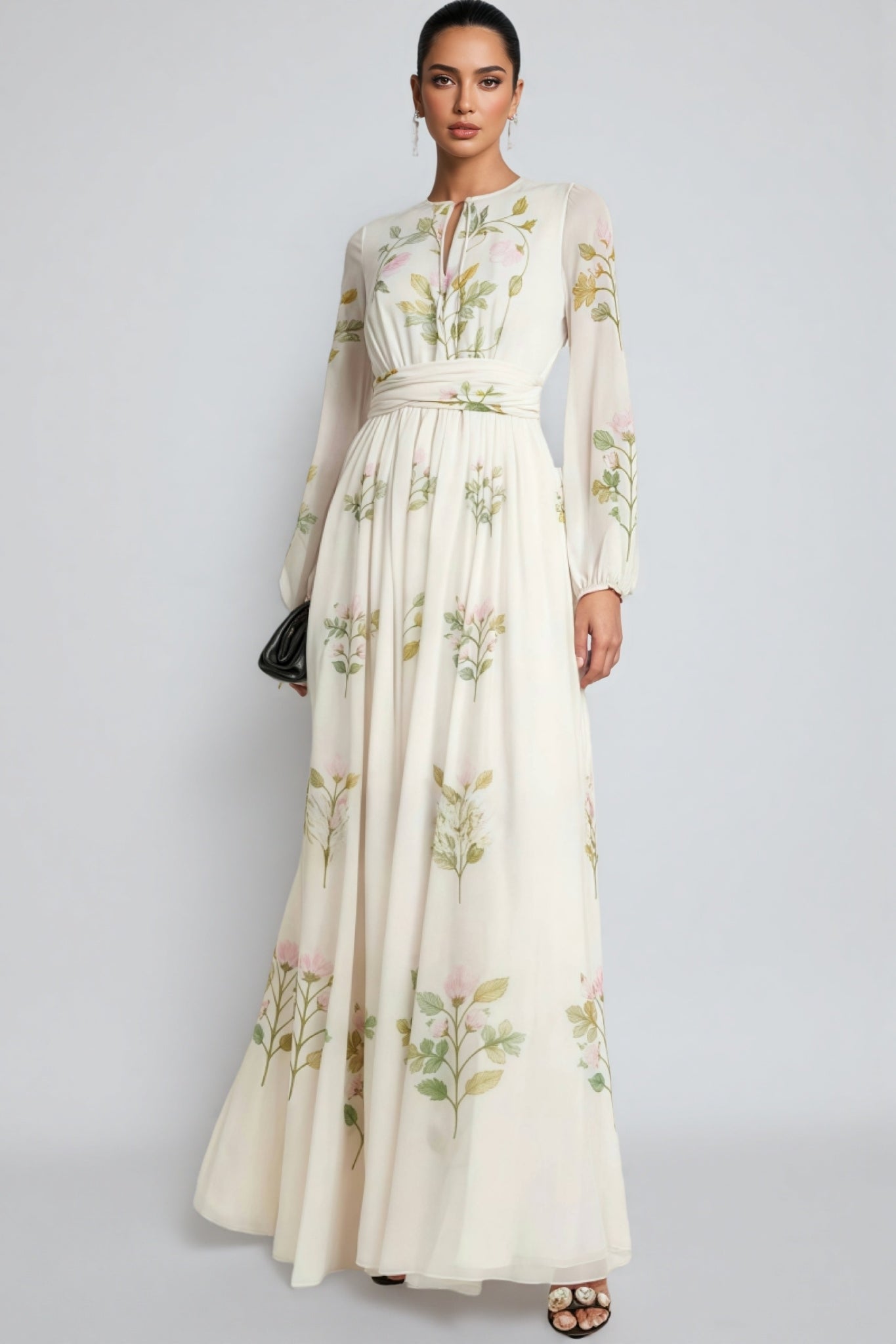Finloe Belted Leaf Floral Print Maxi Dress