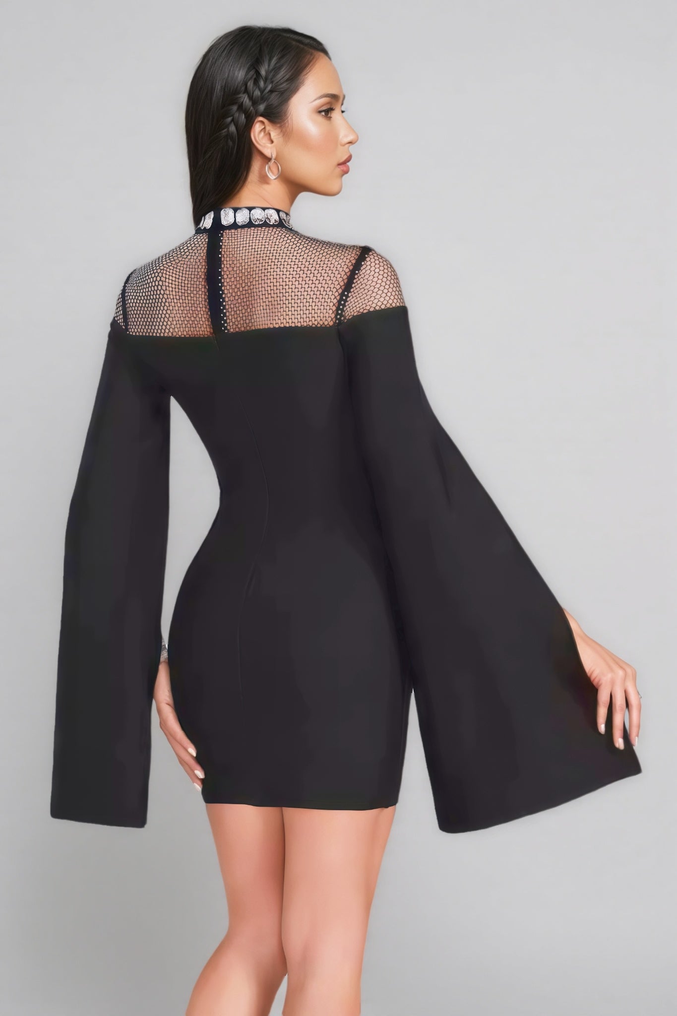 Della Rhinestone Long Sleeve Split Mini Dress