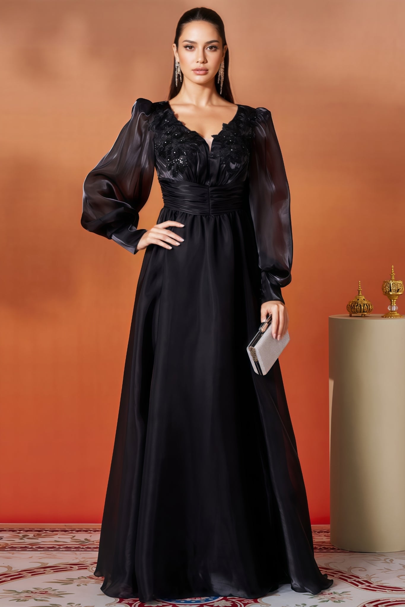 Opal Black V-Neck Lace Maxi Dress