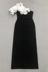 Zephyr Black 3D Floral Midi Dress