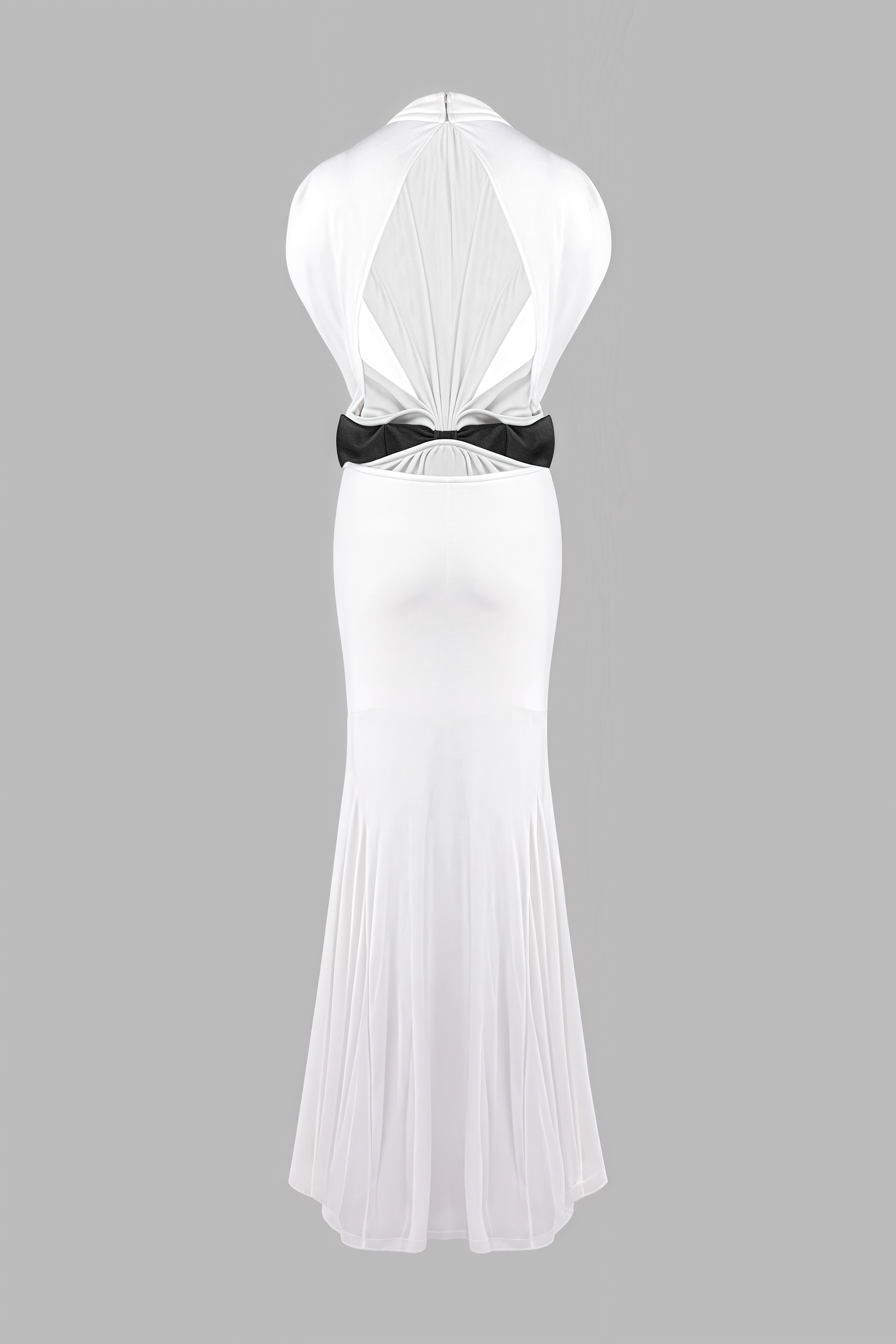 Gaelyra White Backless Satin Pleated Maxi Dress