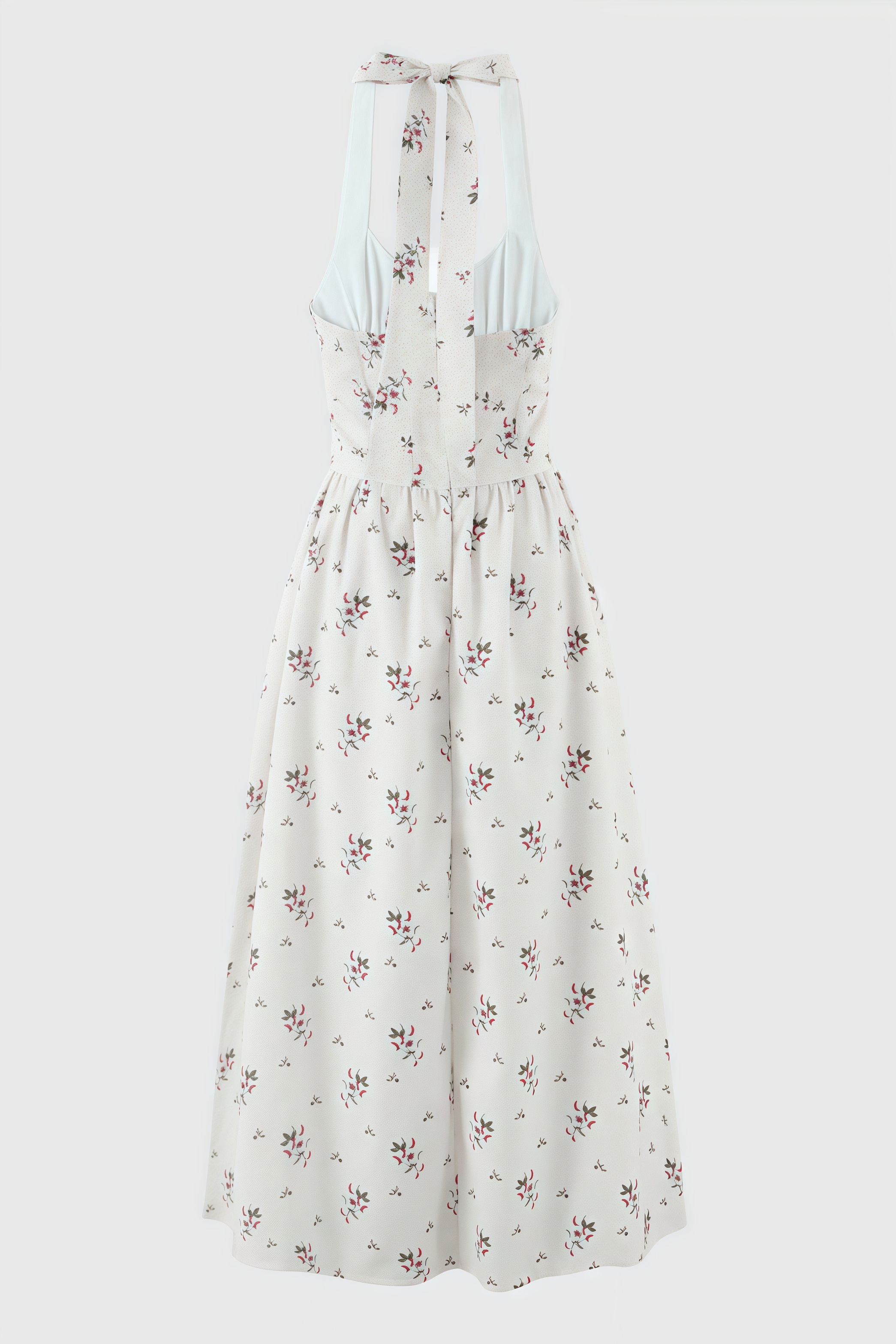 Zinnia Floral Print Stretch Cotton Halter Neck Midi Dress