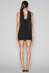 Elia Black Sheath Plunge Neck Flutter Mini Dress