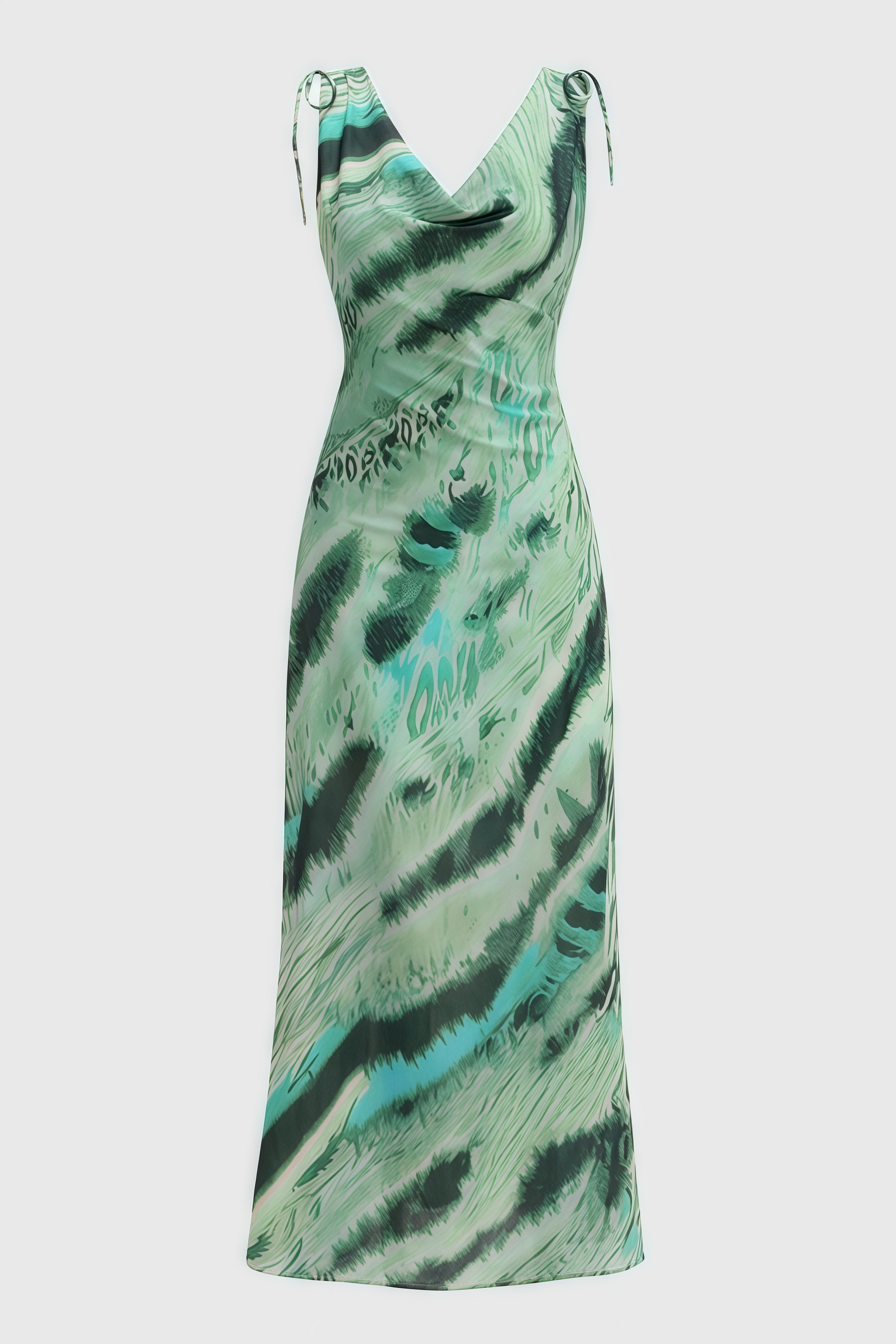 Erika Green Print Deep V Backless Maxi Dress