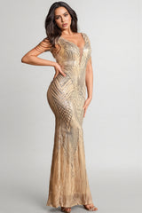 Delils Sleeveless Sequin Beaded Maxi Dress