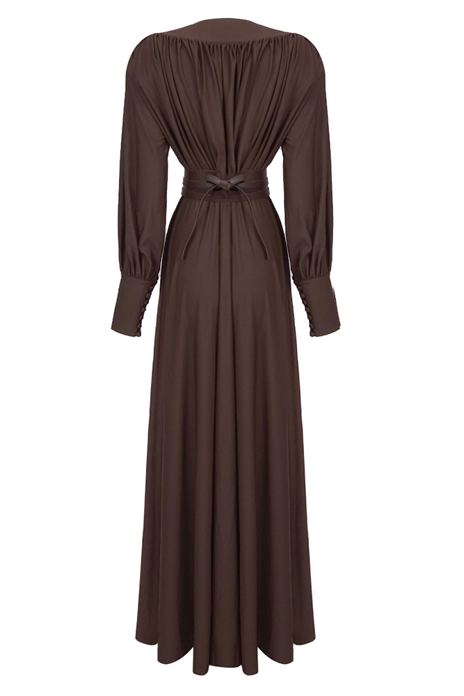 Alma Brown Long Sleeve Maxi Dress