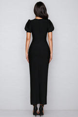 Sileny Studded Bubble Sleeve Slit Maxi Dress