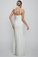 Gio White Halter-Neck Split Maxi Dress