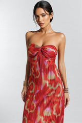 Zina Sheath Printed Pleated Maxi Dress