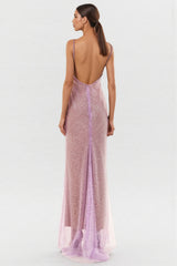 Hespere Halter Sequin Mesh Maxi Dress