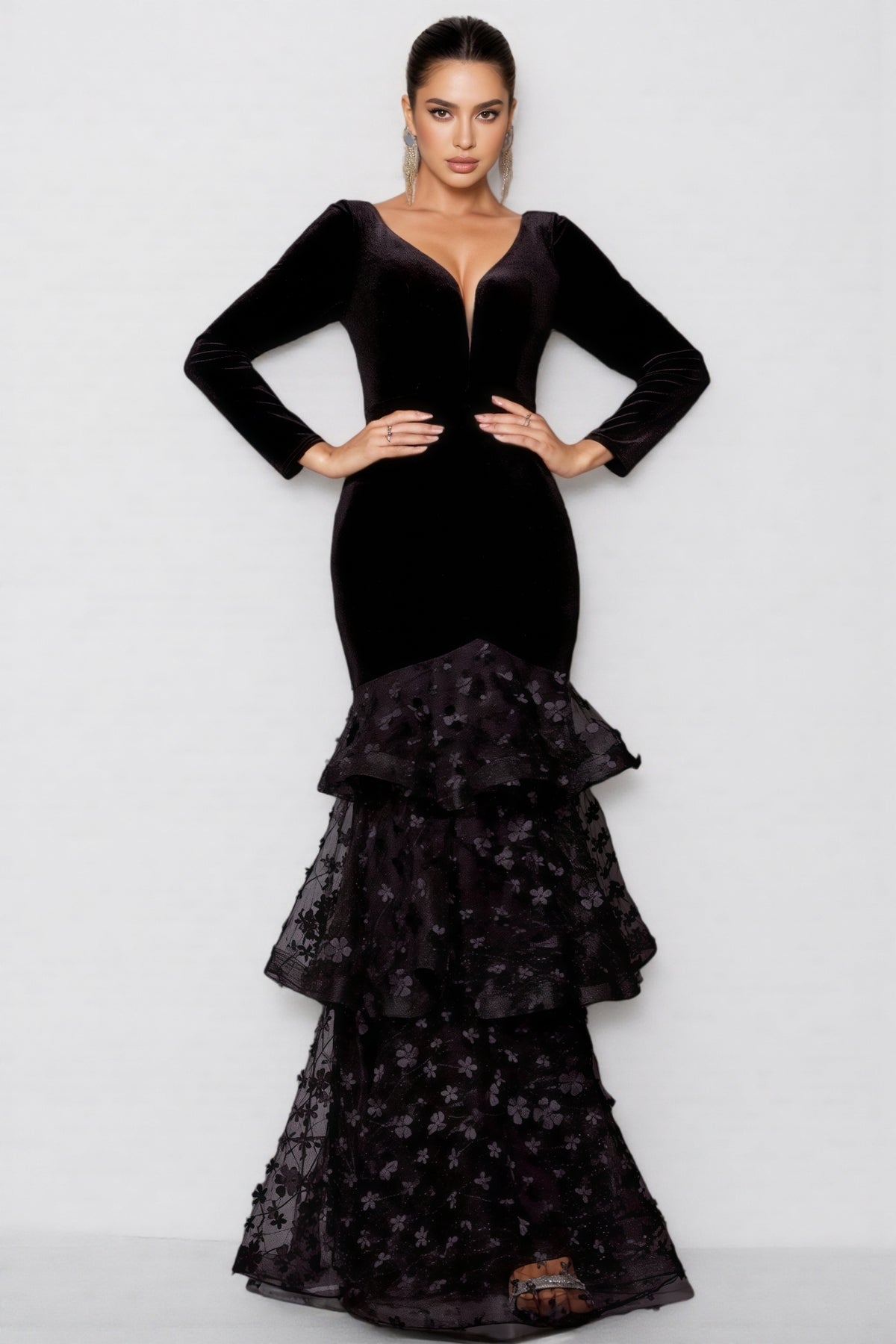 Nader Black Layered Mesh Maxi Dress