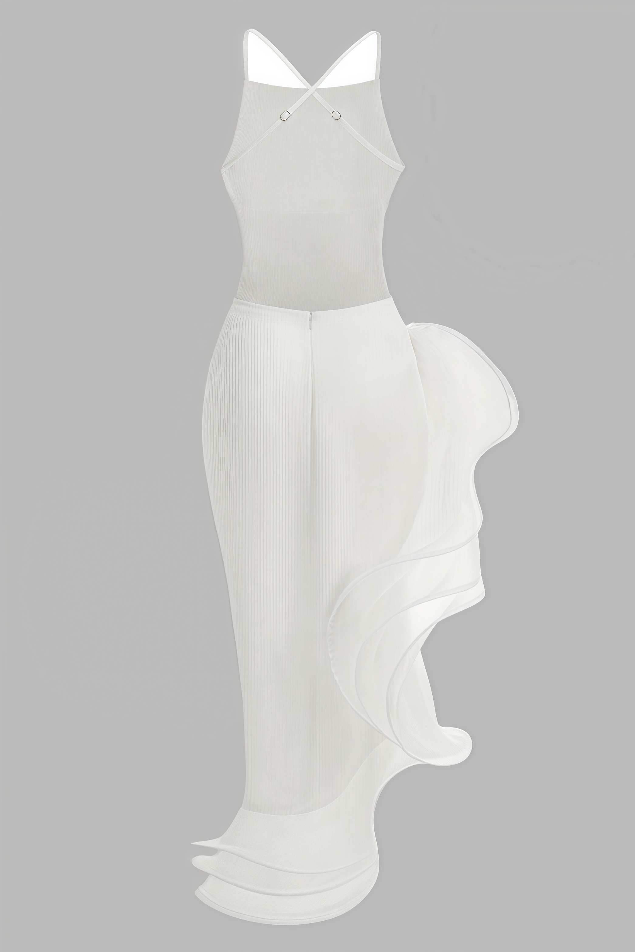 Valelk White Halter Ruffle Maxi Dress