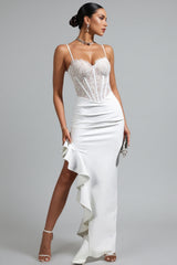 Veda Lace Sleeveless Ruffled Trim Maxi Dress