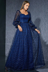 Crana Blue Embroidered Mesh Maxi Dress