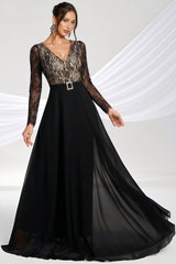 Abel Black Long-Sleeve Lace Maxi Dress