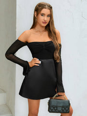 Off Shoulder Crisscross Back Ruched Bust Dress