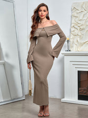 Off Shoulder Flounce Sleeve Mermaid Dress