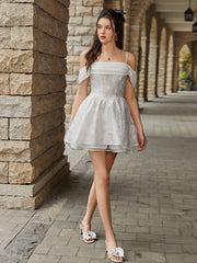 Off Shoulder Jacquard Crisscross Tie Back Cami Dress