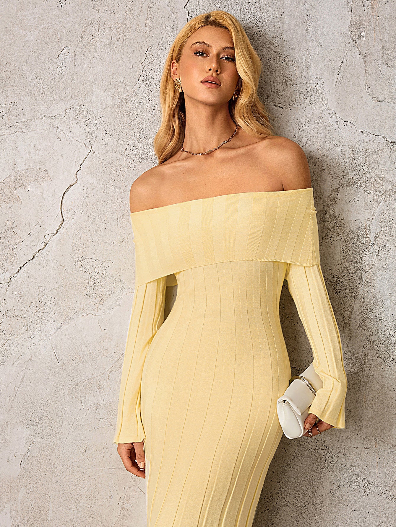 Off Shoulder Knitted Bodycon Dress