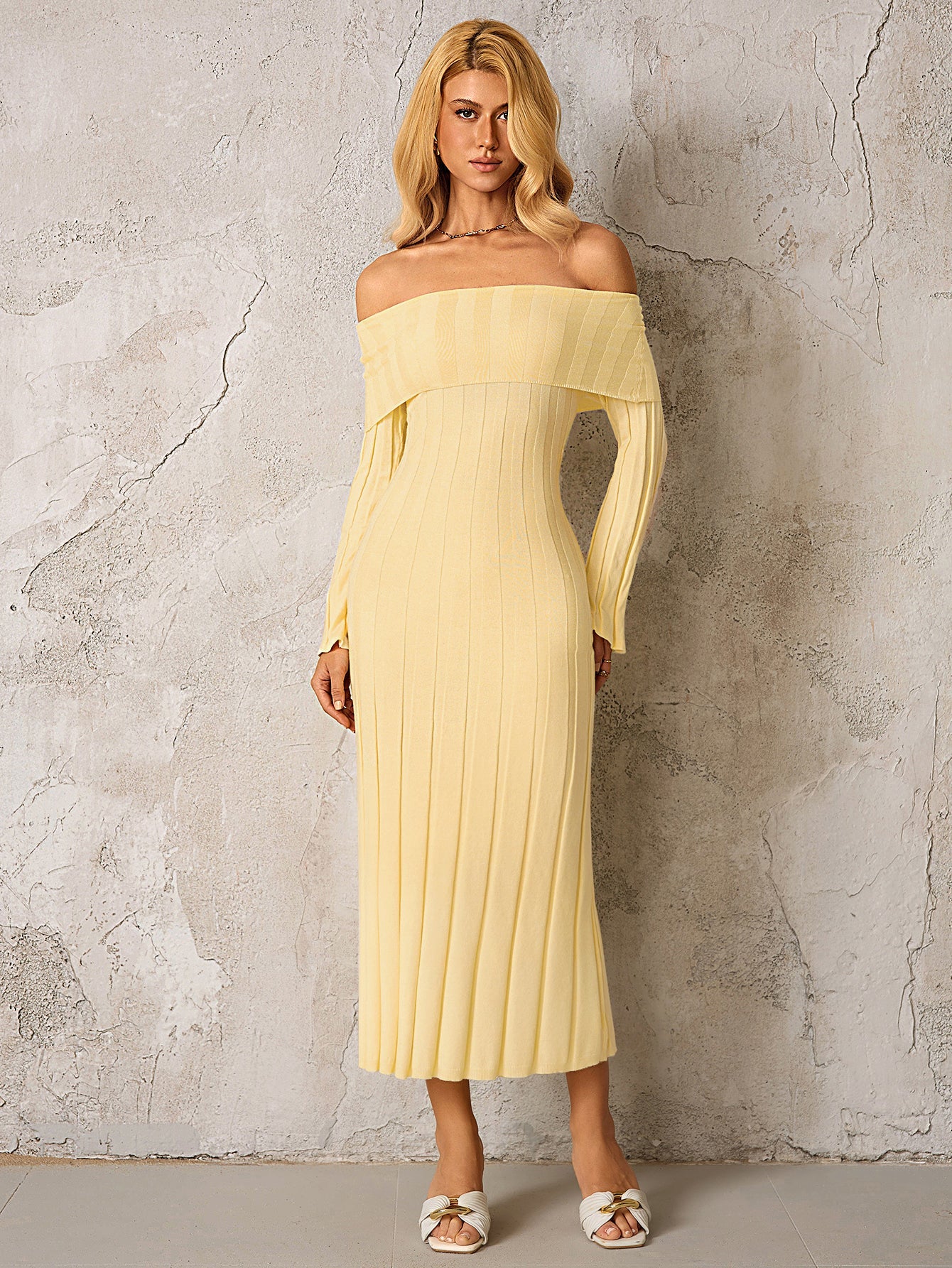 Off Shoulder Knitted Bodycon Dress