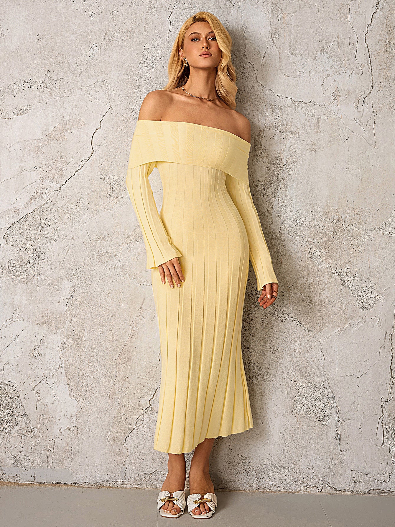 Off Shoulder Knitted Bodycon Dress