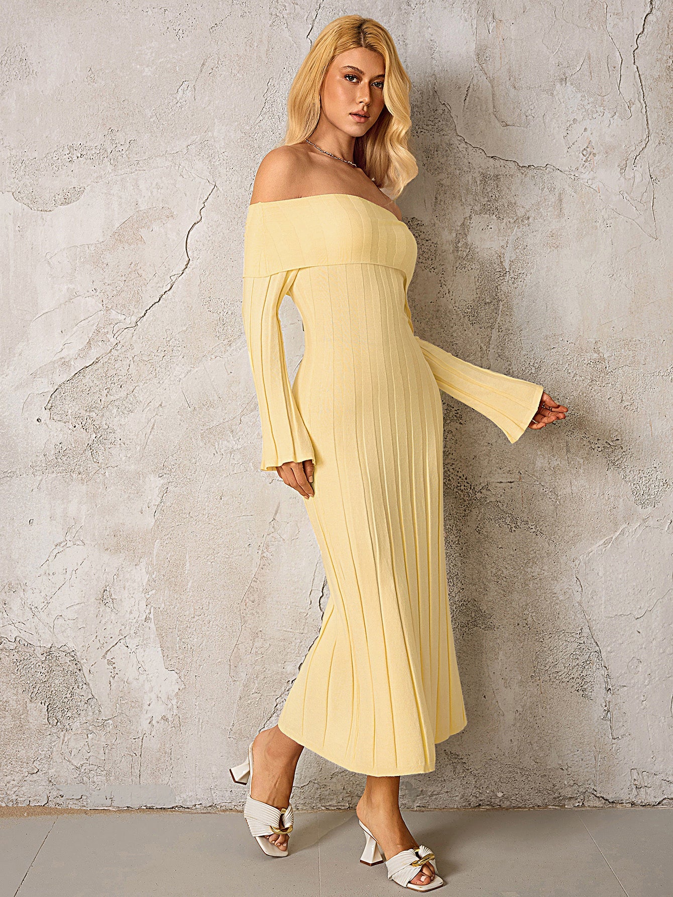Off Shoulder Knitted Bodycon Dress