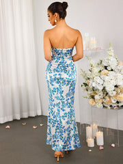 Off Shoulder Ruched Bust Floral Tube Dress