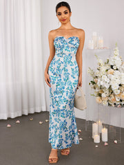 Off Shoulder Ruched Bust Floral Tube Dress