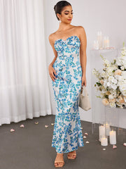 Off Shoulder Ruched Bust Floral Tube Dress