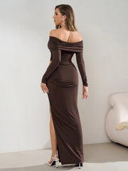 Off Shoulder Ruched Cut Out Waist Bodycon Dress