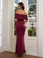 Off Shoulder Ruched Ribbon Trim Solid Dress