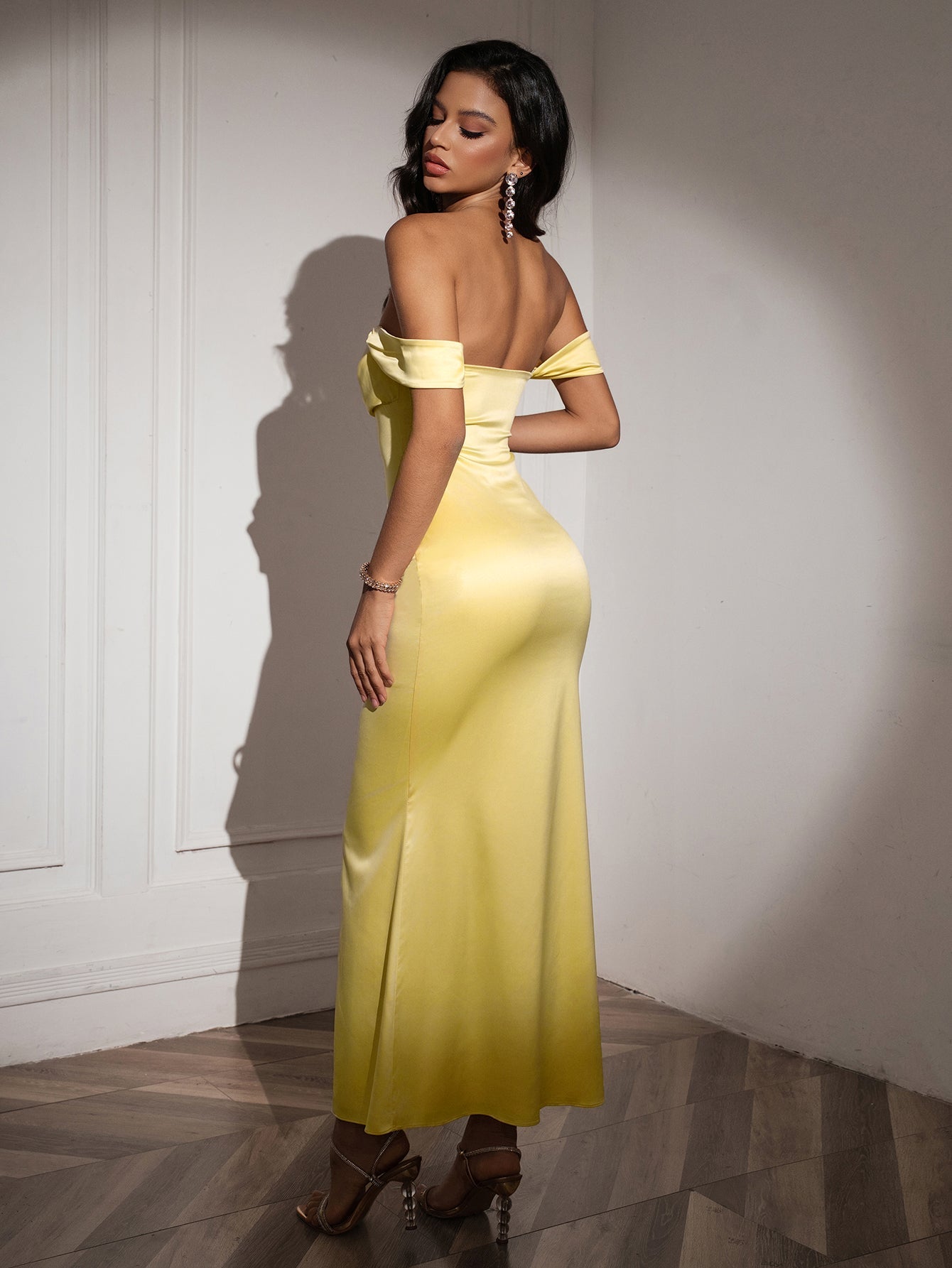 Off Shoulder Satin Backless Mermaid Dress