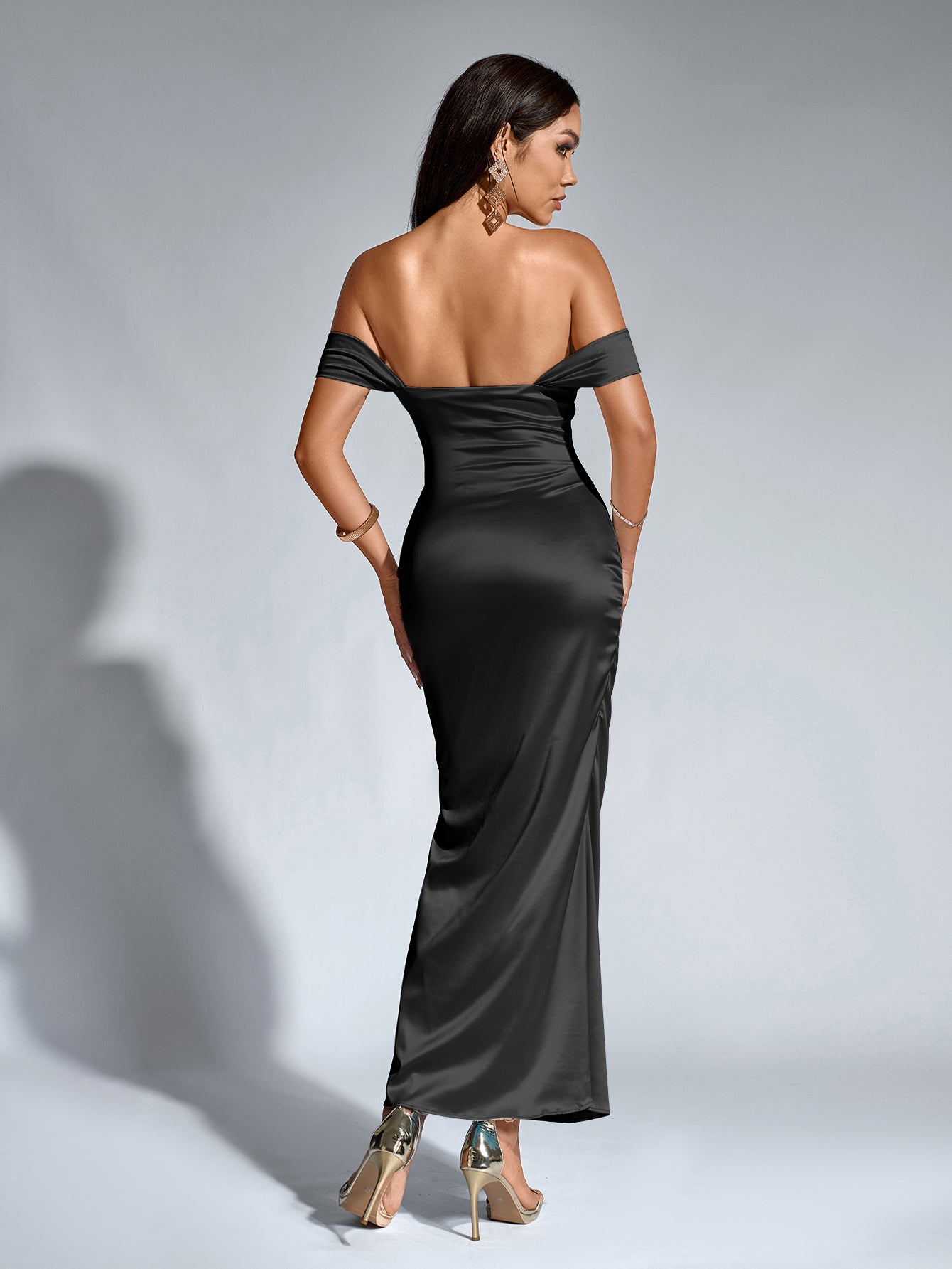 Off Shoulder Satin Backless Mermaid Dress