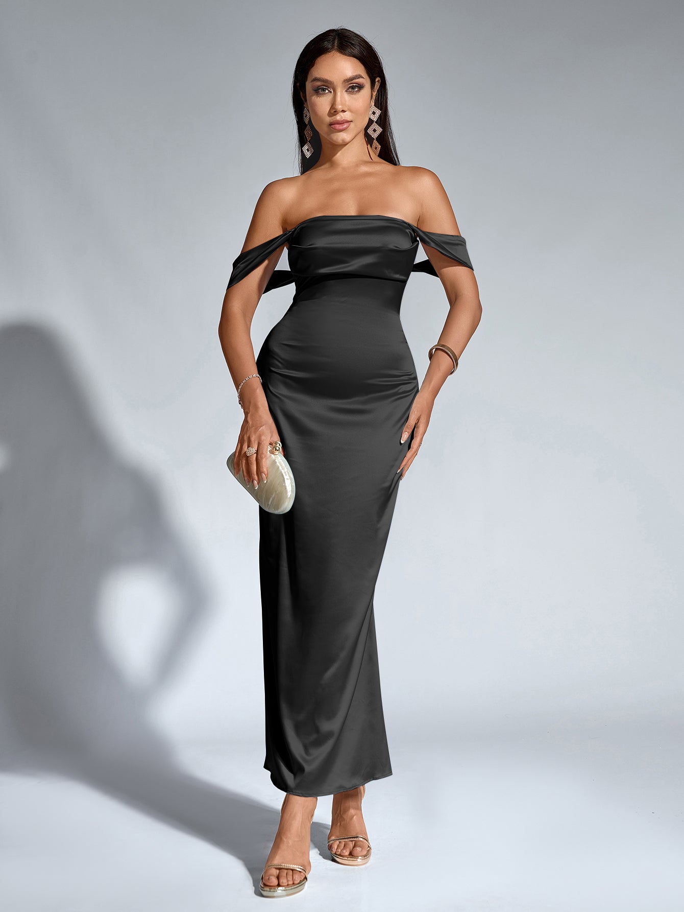 Off Shoulder Satin Backless Mermaid Dress
