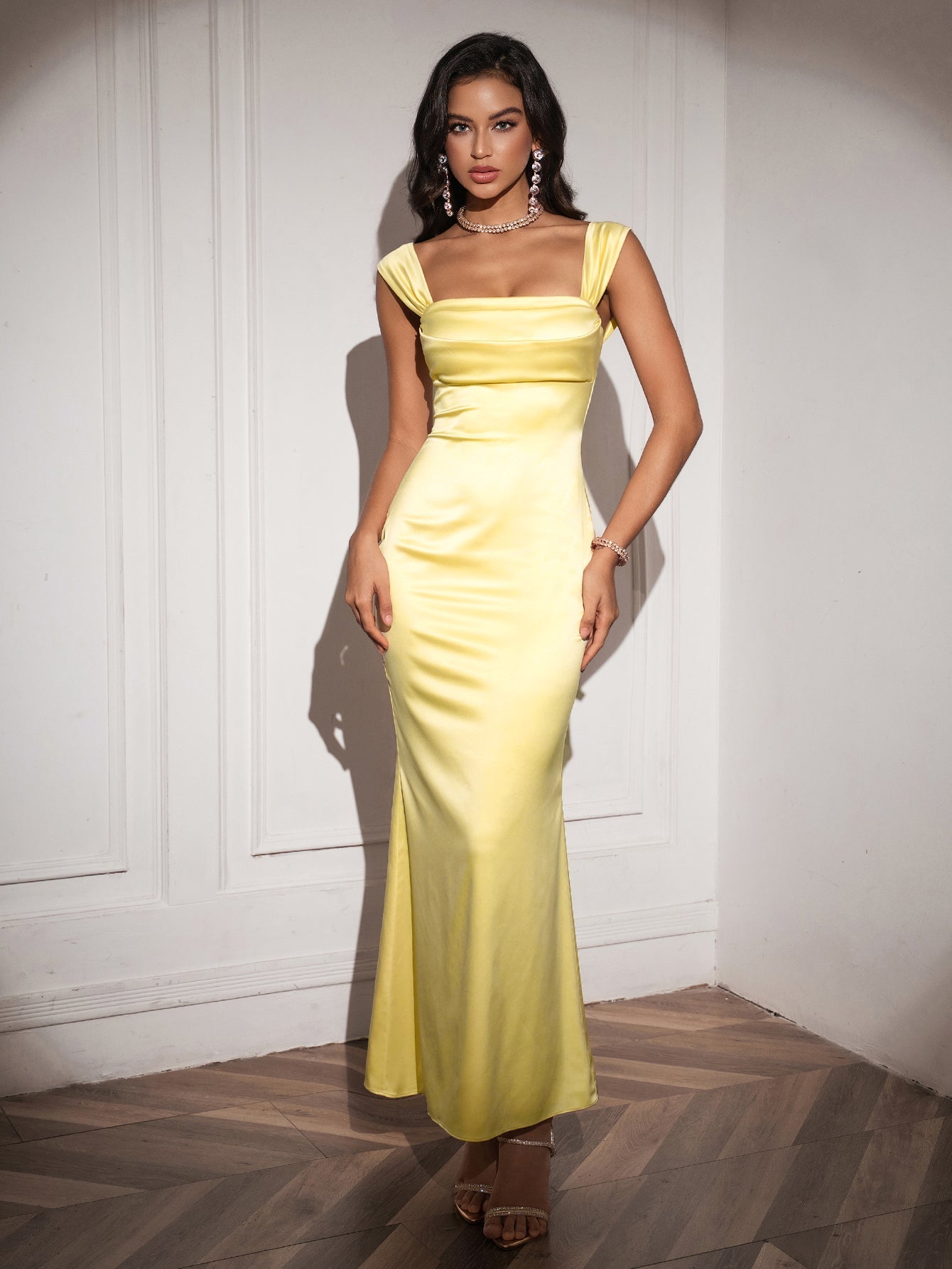 Off Shoulder Satin Backless Mermaid Dress