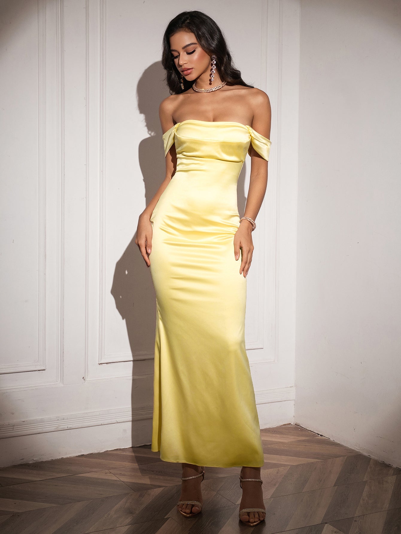 Off Shoulder Satin Backless Mermaid Dress