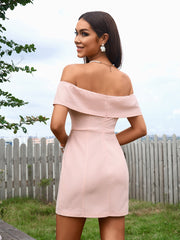 Off Shoulder Zipper Back Waffle Mini Dress