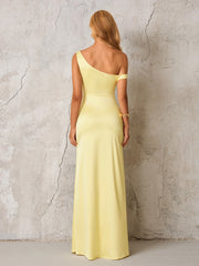 One Shoulder Backless Satin Maxi Dress