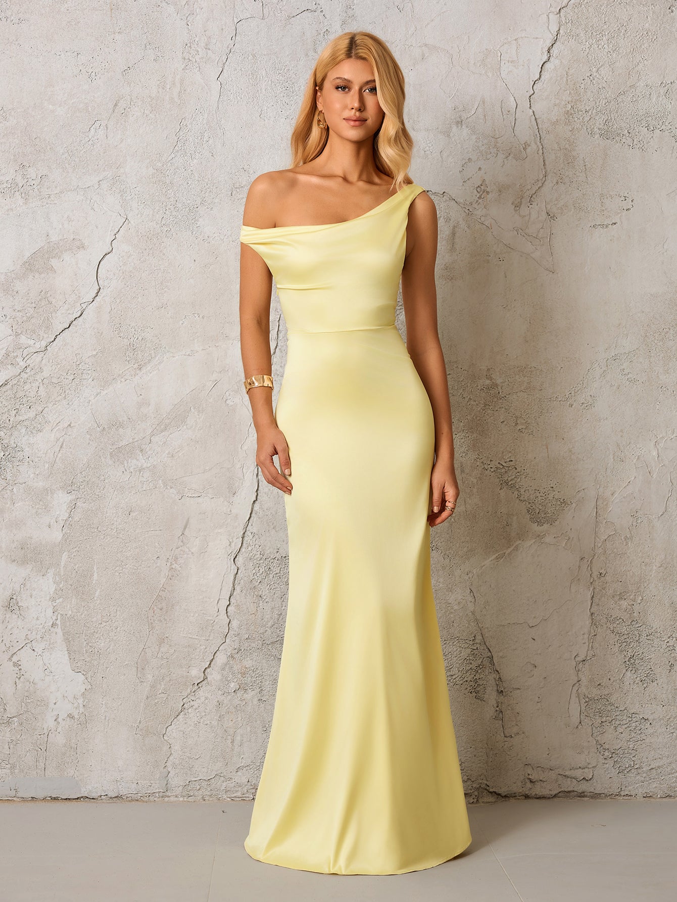One Shoulder Backless Satin Maxi Dress